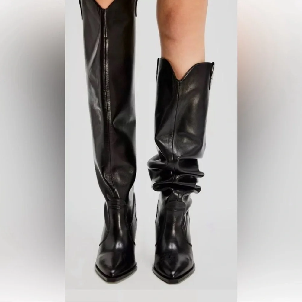 Free People Triple Crown Over The Knee Boot Black Leather Slouchy
